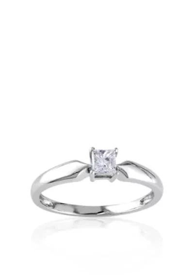 Diamond Solitaire Ring 10k White Gold