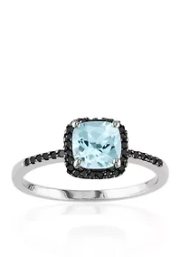 10k White Gold Aquamarine and Black Diamond Ring