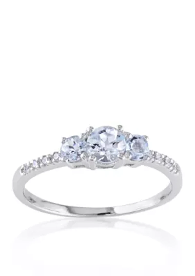 10k White Gold Aquamarine and Diamond Ring