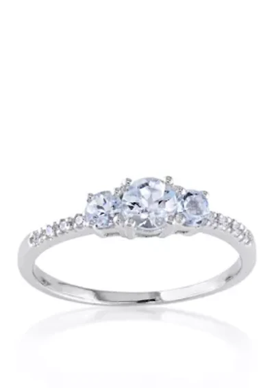 10k White Gold Aquamarine and Diamond Ring