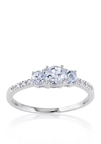 10k White Gold Aquamarine and Diamond Ring