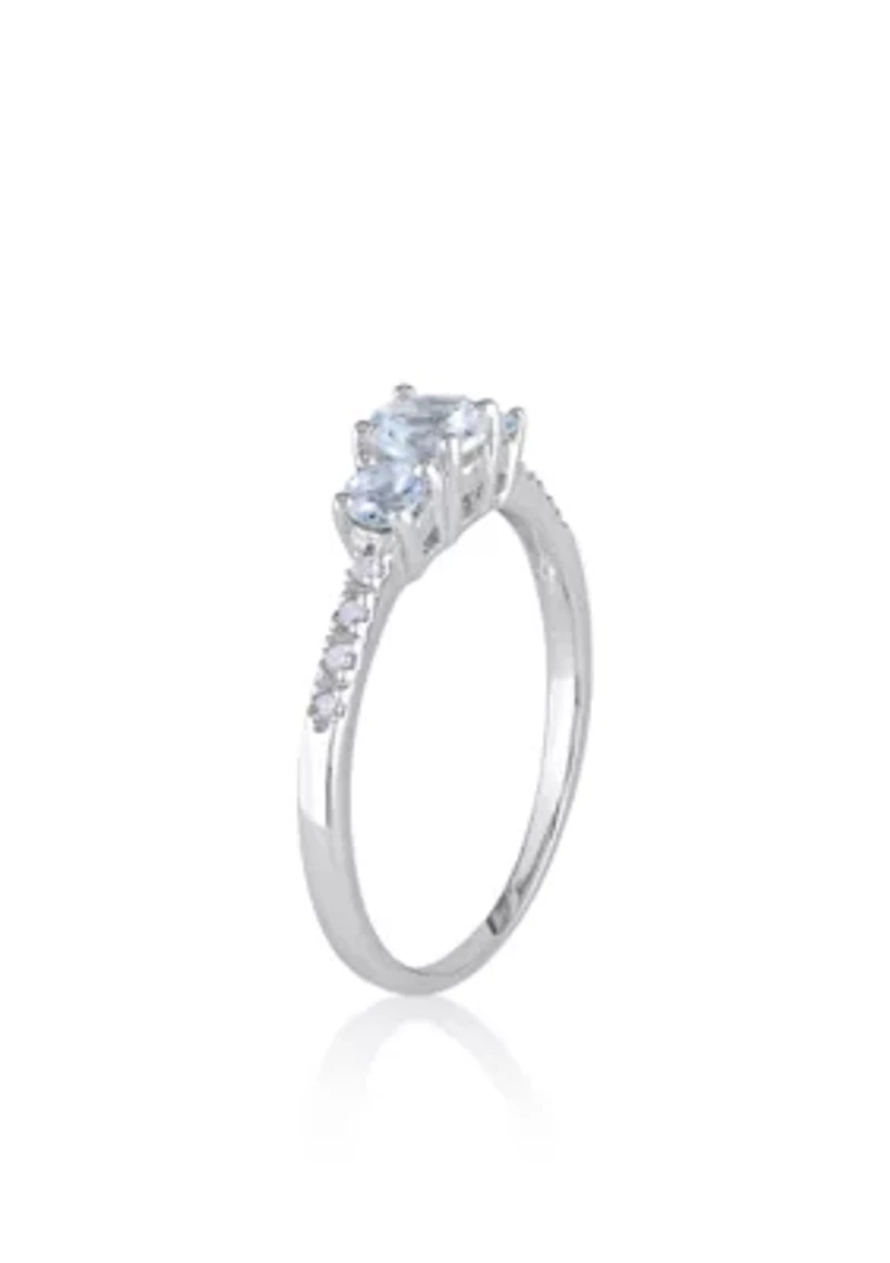 10k White Gold Aquamarine and Diamond Ring
