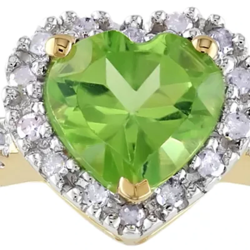 10k Yellow Gold Peridot and Diamond Heart Ring