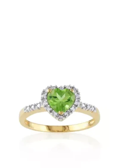 10k Yellow Gold Peridot and Diamond Heart Ring