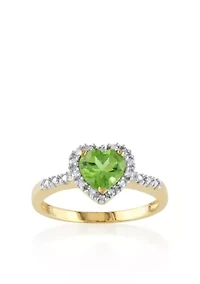 10k Yellow Gold Peridot and Diamond Heart Ring