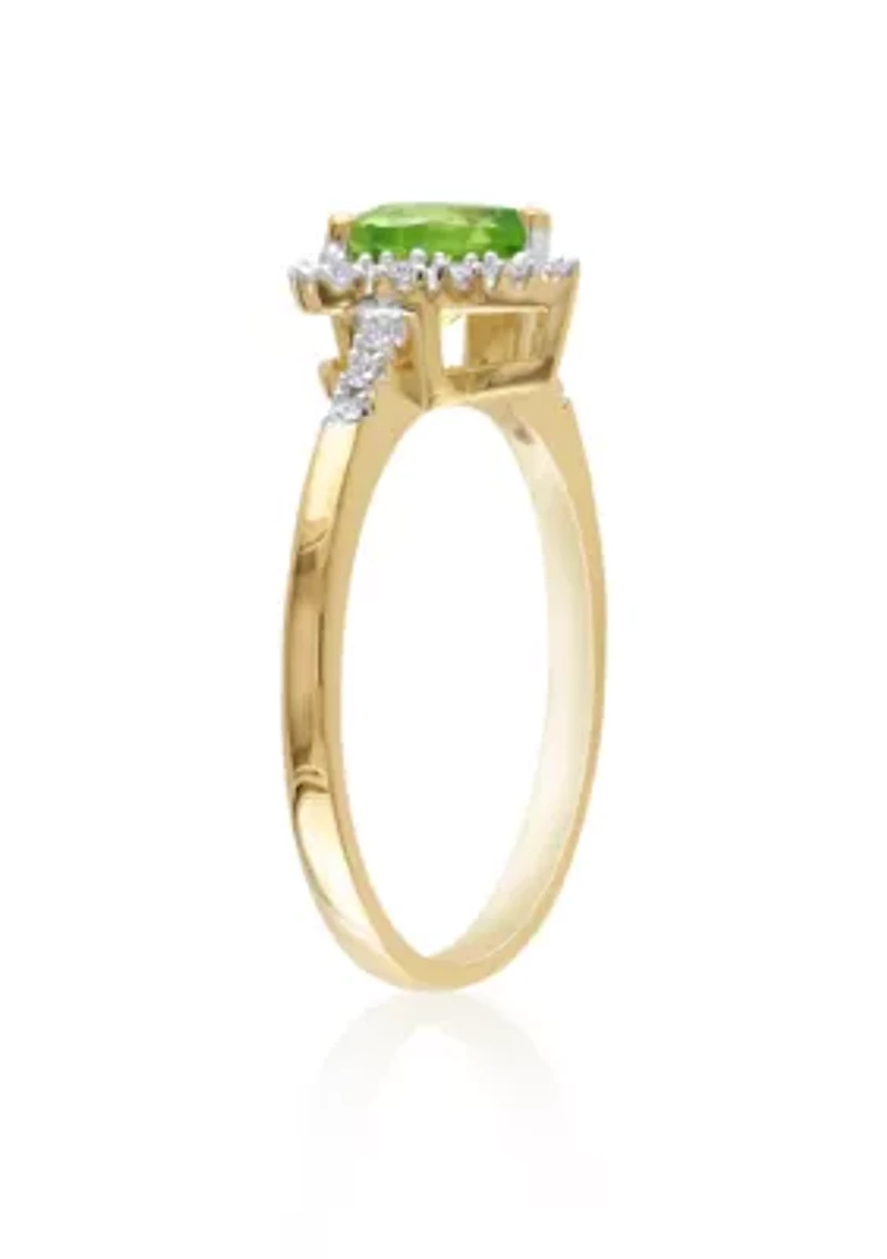 10k Yellow Gold Peridot and Diamond Heart Ring