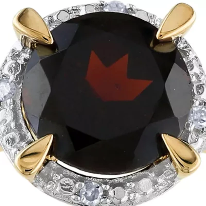 10k Yellow Gold Garnet and Diamond Ring