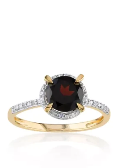 10k Yellow Gold Garnet and Diamond Ring