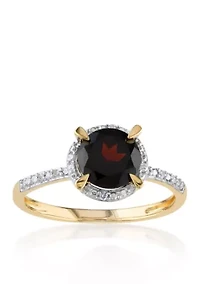 10k Yellow Gold Garnet and Diamond Ring