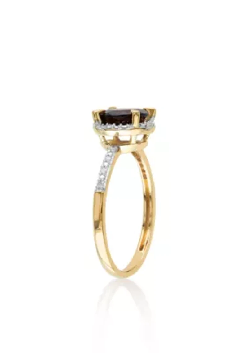 10k Yellow Gold Garnet and Diamond Ring