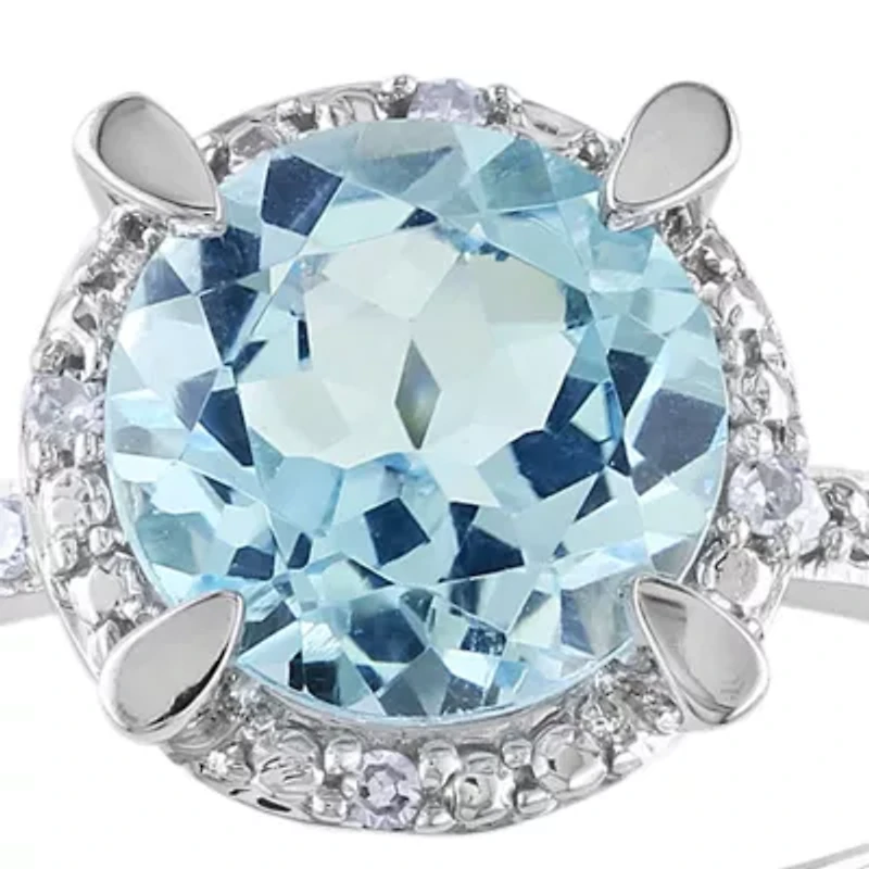 10k White Gold Blue Topaz and Diamond Ring