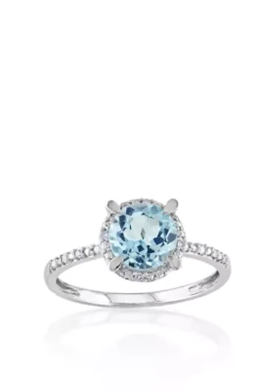 10k White Gold Blue Topaz and Diamond Ring
