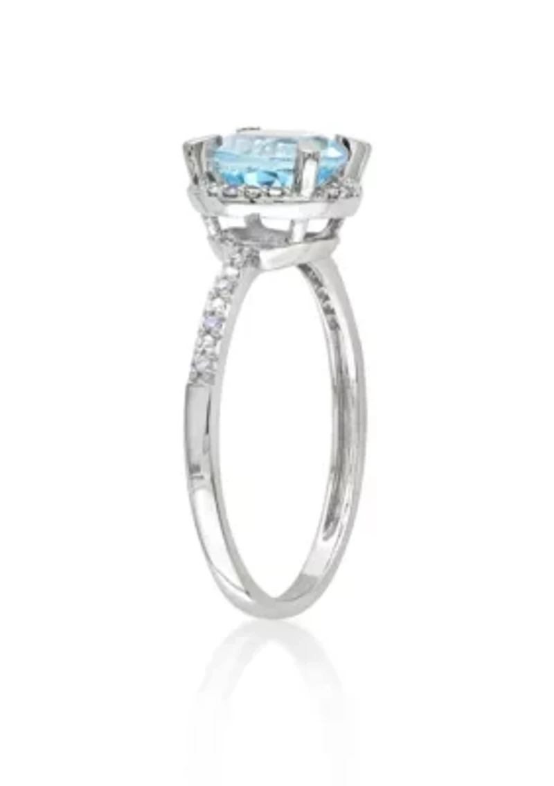 10k White Gold Blue Topaz and Diamond Ring