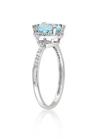 10k White Gold Blue Topaz and Diamond Ring