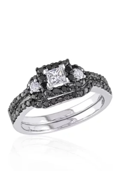 1/2 ct. t.w. Black and White Diamond Bridal Ring Set 10k Gold