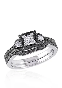 1/2 ct. t.w. Black and White Diamond Bridal Ring Set 10k Gold