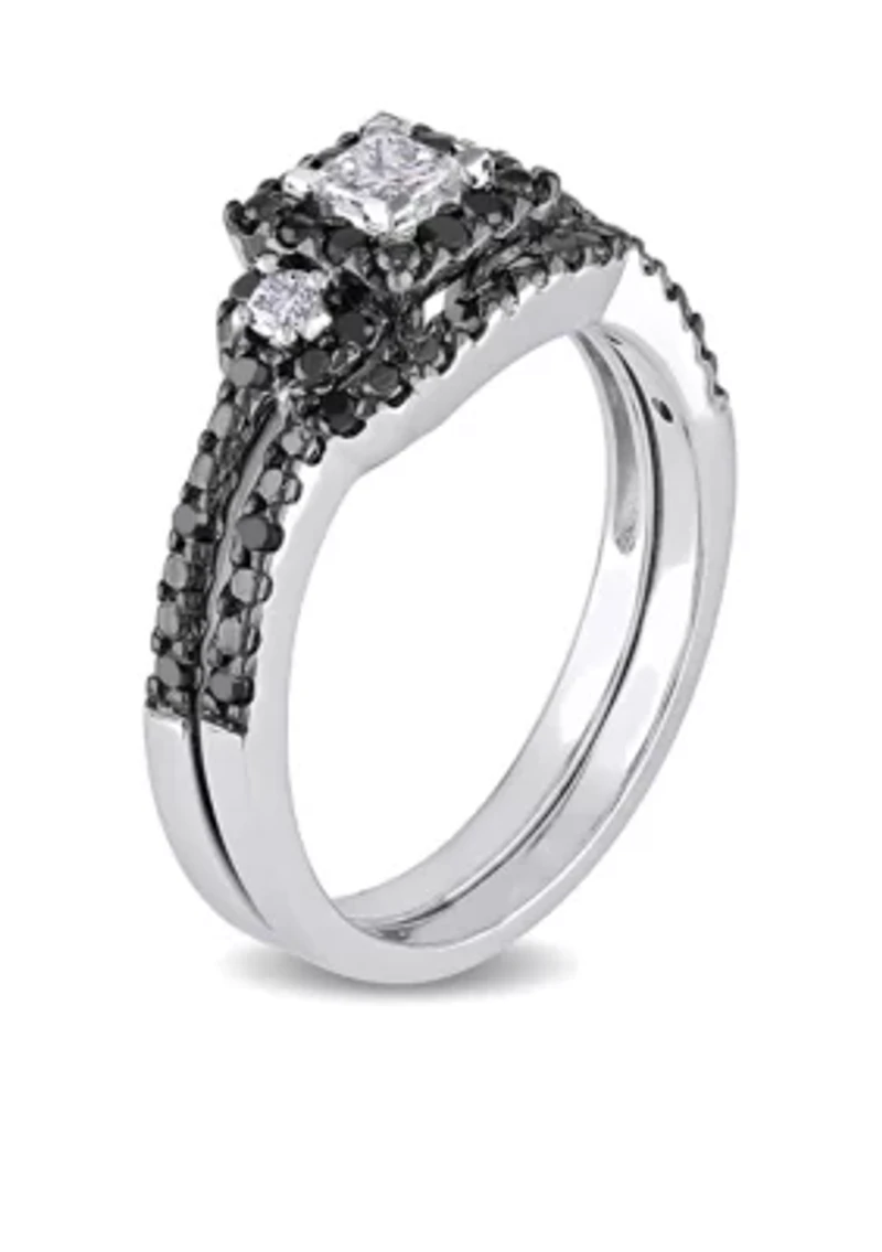 1/2 ct. t.w. Black and White Diamond Bridal Ring Set 10k Gold