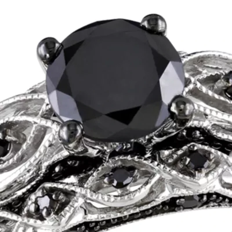 1.38 ct. t.w. Black Diamond Bridal Ring Set 10k White Gold