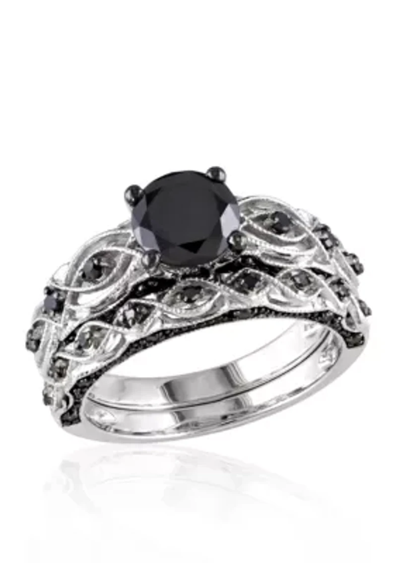 1.38 ct. t.w. Black Diamond Bridal Ring Set 10k White Gold