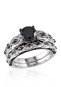 1.38 ct. t.w. Black Diamond Bridal Ring Set 10k White Gold