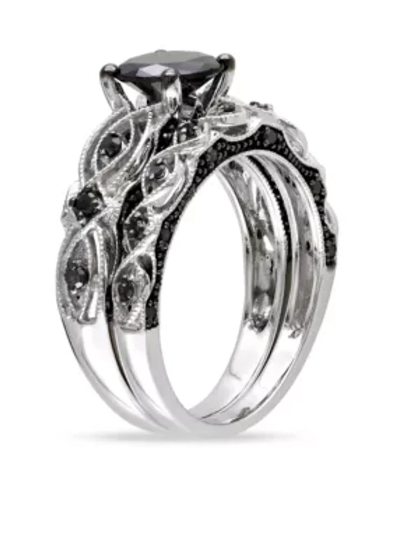 1.38 ct. t.w. Black Diamond Bridal Ring Set 10k White Gold