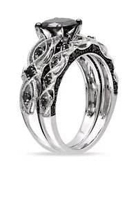 1.38 ct. t.w. Black Diamond Bridal Ring Set 10k White Gold