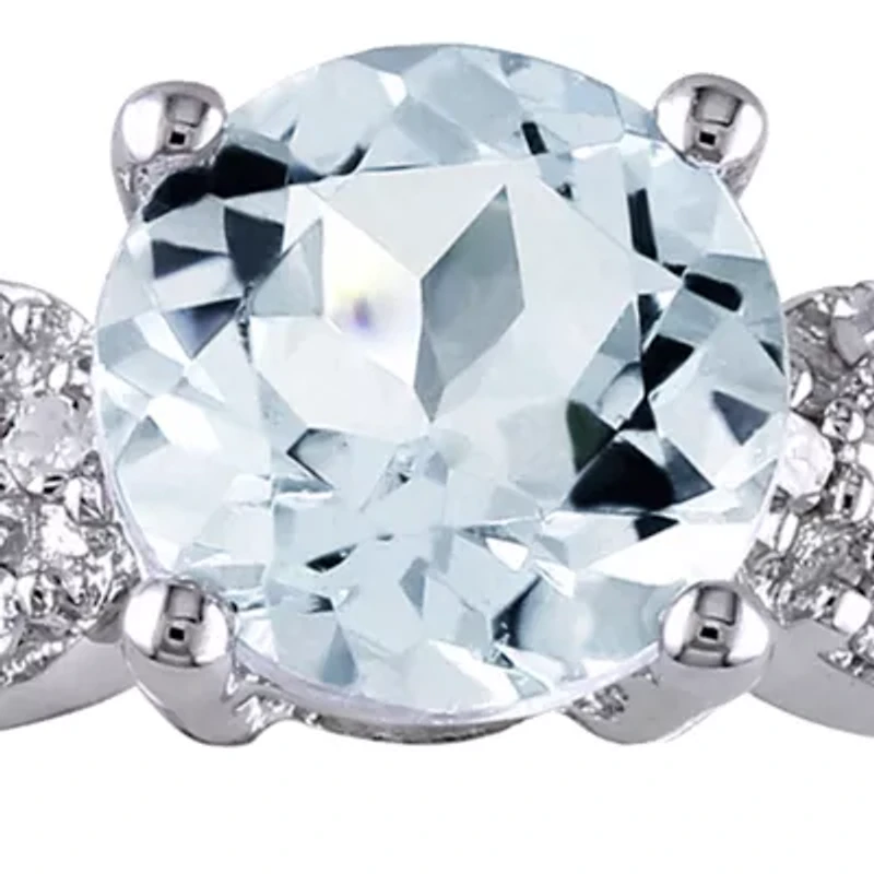 10k White Gold Aquamarine and Diamond Ring