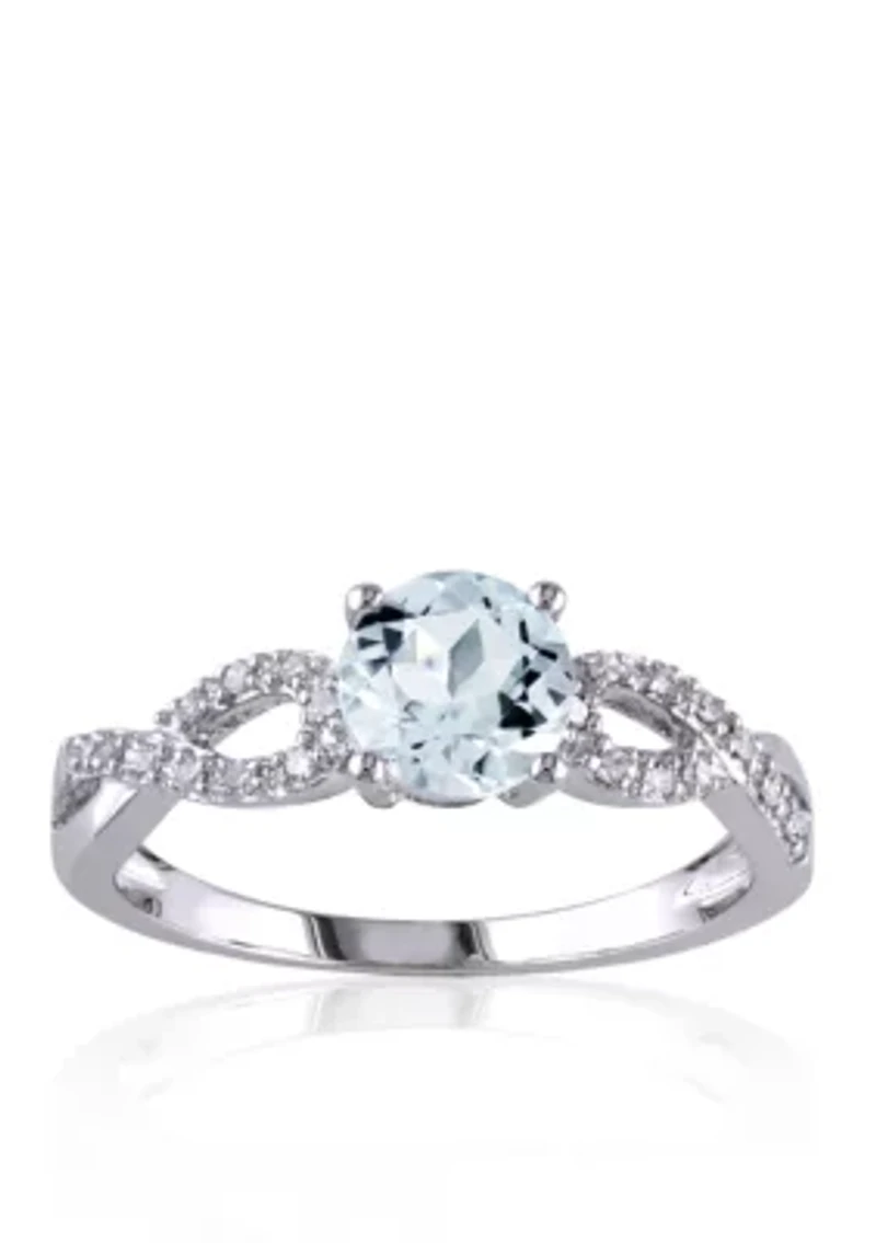 10k White Gold Aquamarine and Diamond Ring