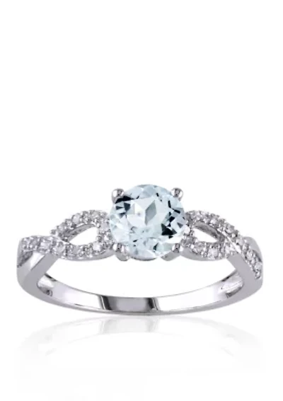 10k White Gold Aquamarine and Diamond Ring