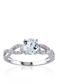 10k White Gold Aquamarine and Diamond Ring