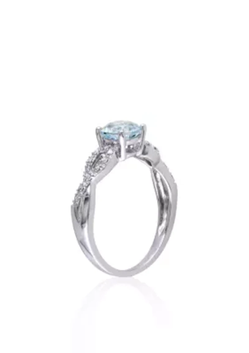 10k White Gold Aquamarine and Diamond Ring