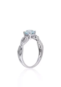10k White Gold Aquamarine and Diamond Ring
