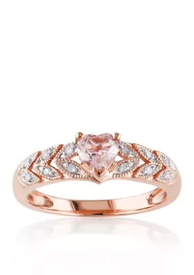 10k Rose Gold Morganite and Diamond Heart Ring