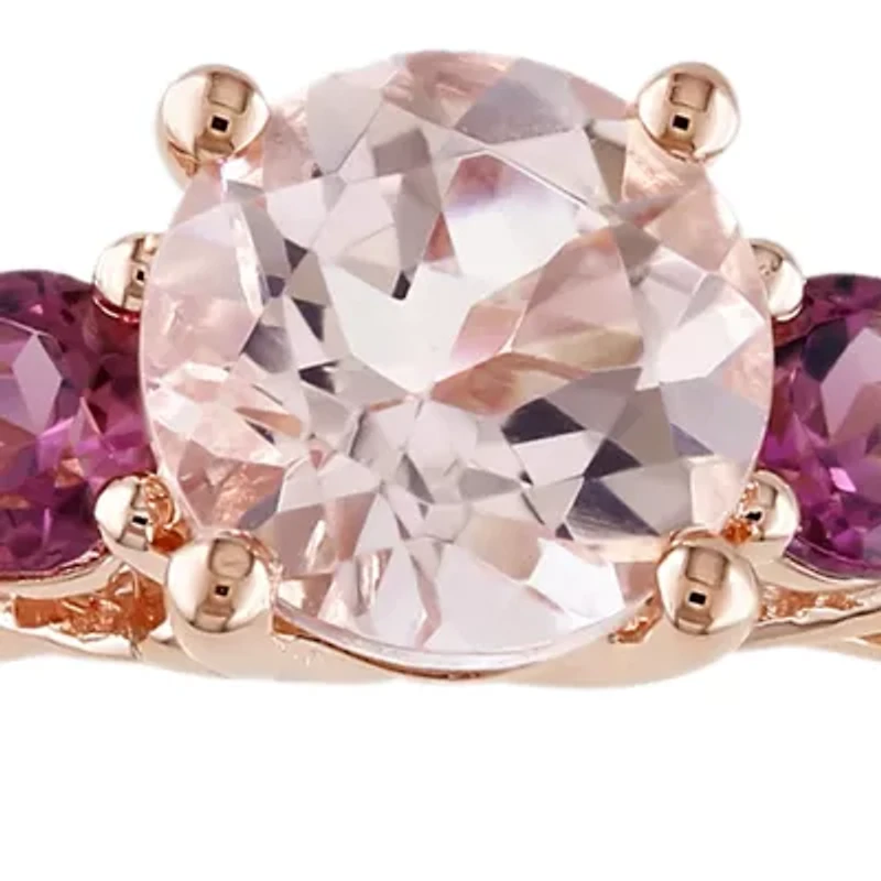 10k Rose Gold Morganite, Pink Tourmaline, and Diamond Ring