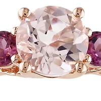 10k Rose Gold Morganite, Pink Tourmaline, and Diamond Ring