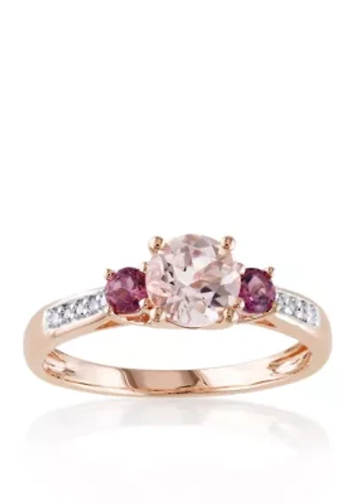 10k Rose Gold Morganite, Pink Tourmaline, and Diamond Ring