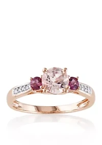10k Rose Gold Morganite, Pink Tourmaline, and Diamond Ring