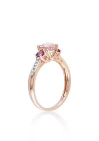 10k Rose Gold Morganite, Pink Tourmaline, and Diamond Ring