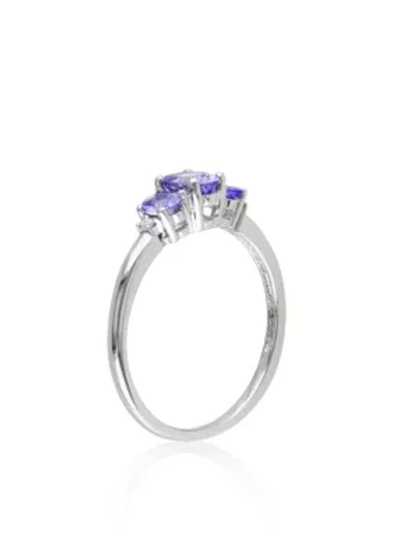 Tanzanite with Daimond Accent 3-Stone Ring 10K White Gold