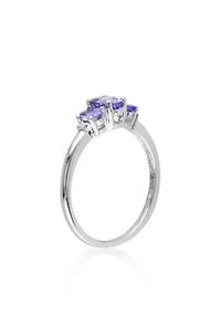 Tanzanite with Daimond Accent 3-Stone Ring 10K White Gold