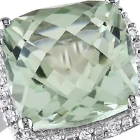 10k White Gold Green Amethyst and Diamond Ring