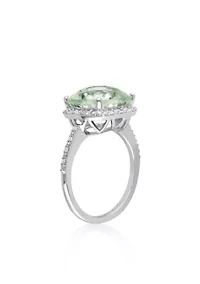 10k White Gold Green Amethyst and Diamond Ring