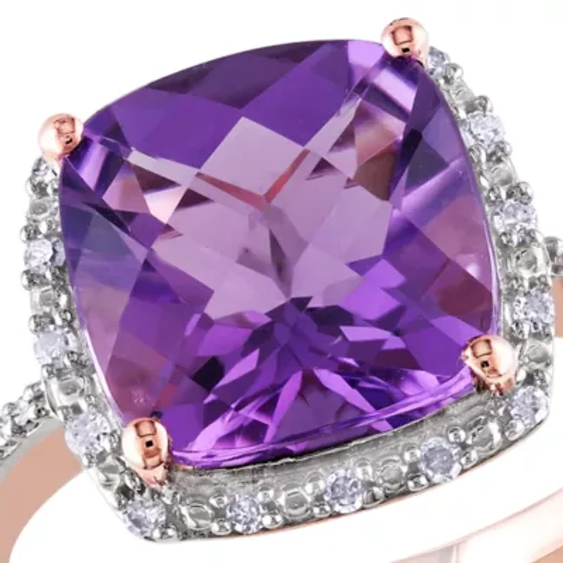 Amethyst and 1/10 ct. t.w. Diamond Halo Ring 10K Rose Gold