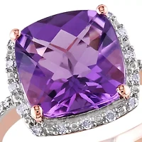 Amethyst and 1/10 ct. t.w. Diamond Halo Ring 10K Rose Gold