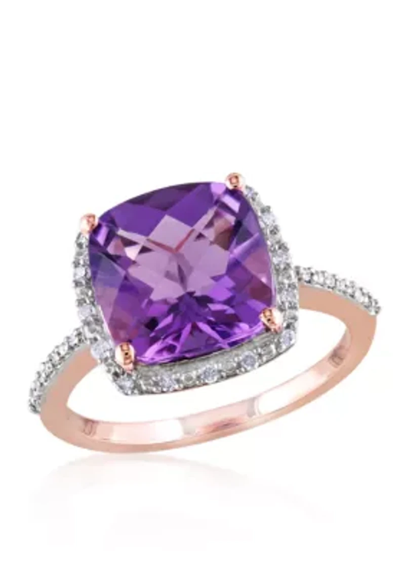 Amethyst and 1/10 ct. t.w. Diamond Halo Ring 10K Rose Gold