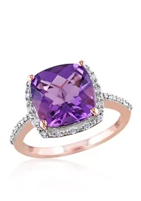 Amethyst and 1/10 ct. t.w. Diamond Halo Ring 10K Rose Gold