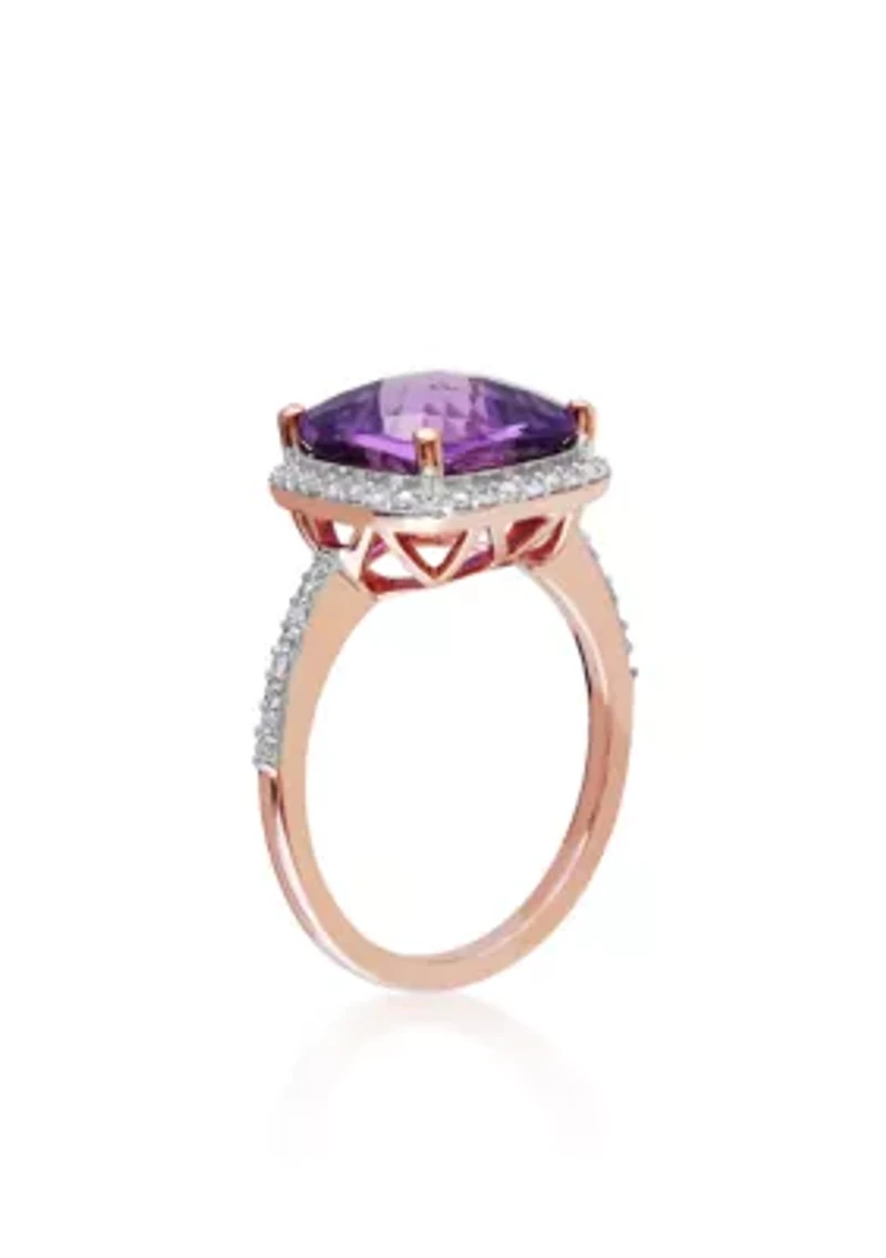Amethyst and 1/10 ct. t.w. Diamond Halo Ring 10K Rose Gold