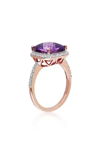Amethyst and 1/10 ct. t.w. Diamond Halo Ring 10K Rose Gold