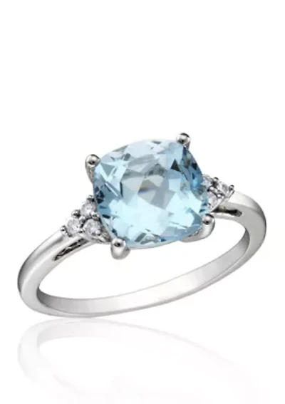 10k White Gold Blue Topaz and Diamond Ring