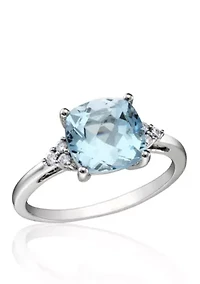 10k White Gold Blue Topaz and Diamond Ring